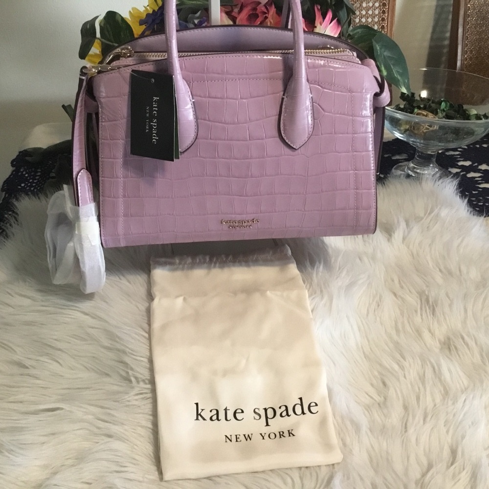 HP-Kate Spade NWT Knott Croc-embossed Medium Zip-top Satchel in Violet Mist/NWT - Picture 9 of 15